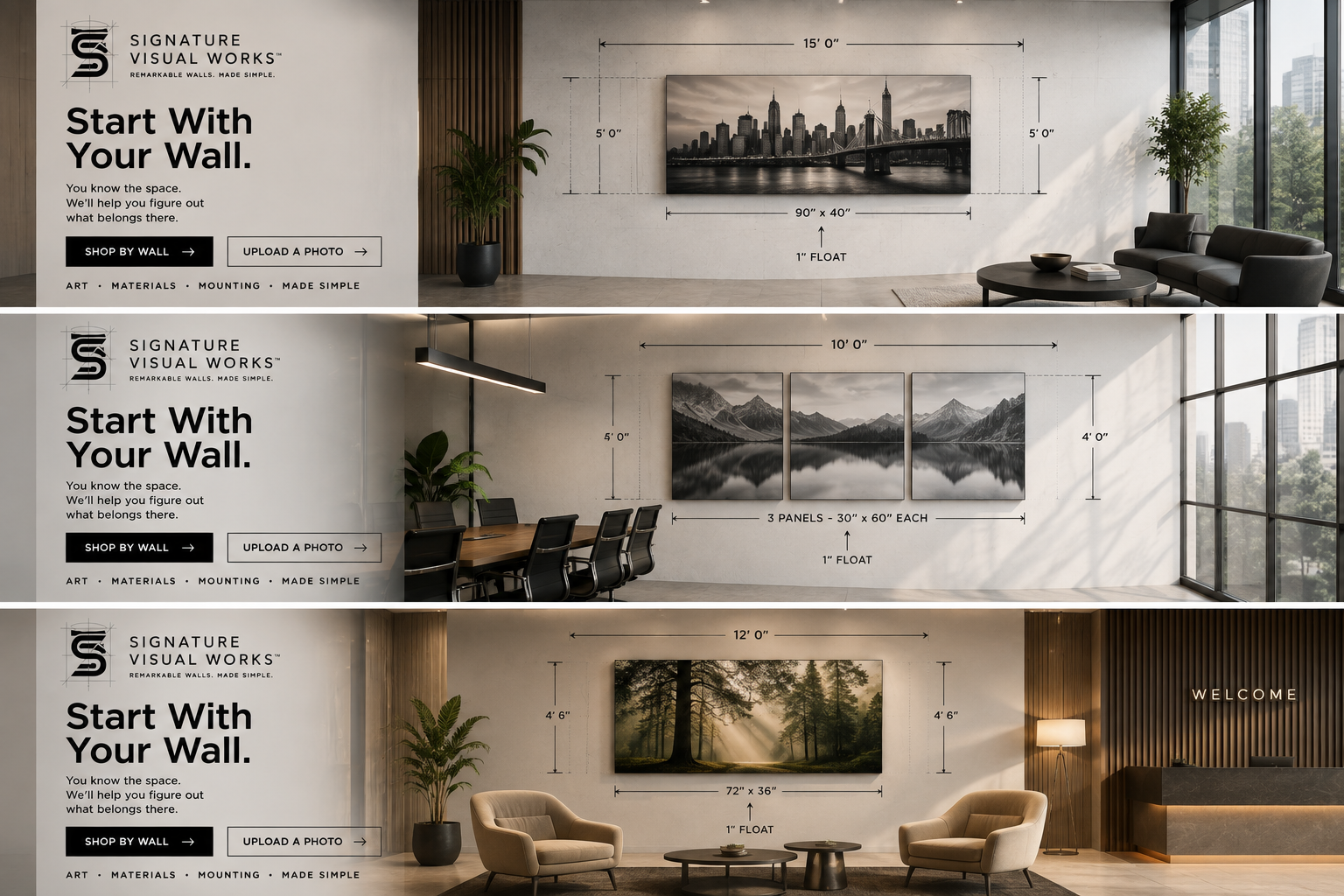 Signature Visual Works office, conference room, and hospitality wall art use cases